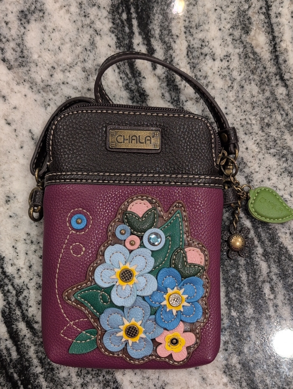 Chala Purple Floral Appliqué Crossbody Phone Bag